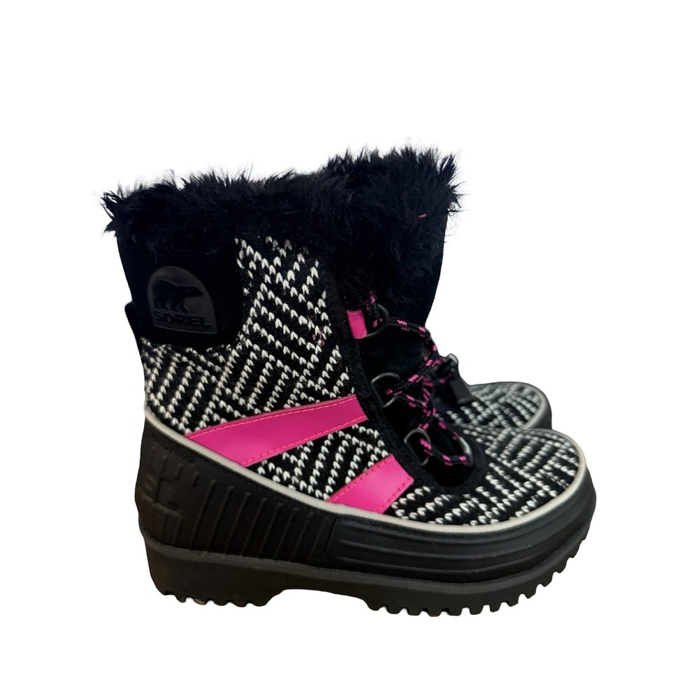 Sorel Tivoli III Waterproof Winter Boots Insulated Pink/Black Tweed Girls Sz 2